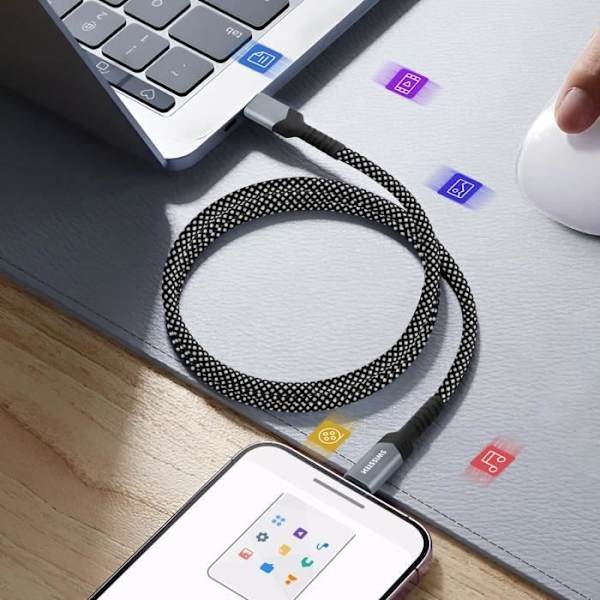 USB-C til Lightning-kabel 27W Automatisk viklingslængde 1m Swissten Sort