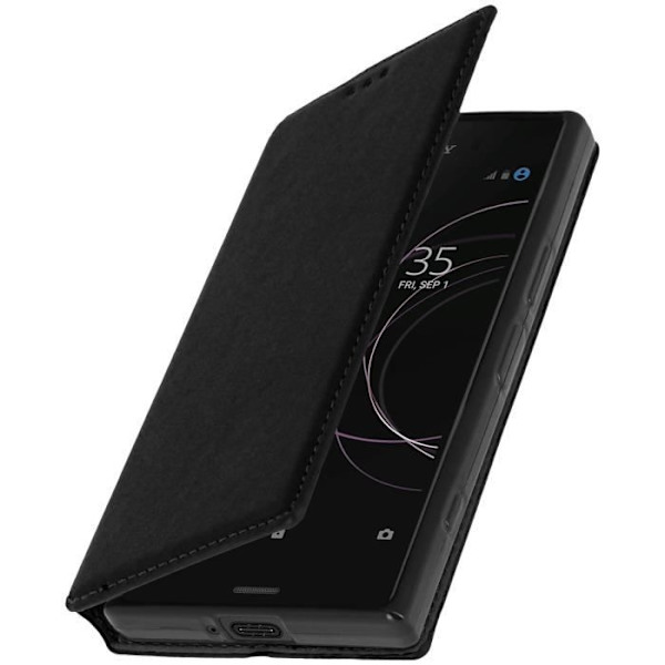 Kotelo - AVIZAR - Xperia XZ1 Compact - Ekologinen nahka - Musta - Tukitoiminto Svart