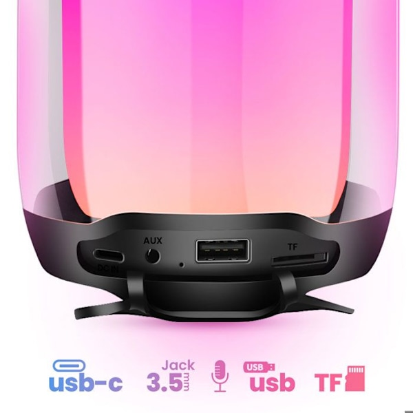 Bluetooth-højttaler LED RGB flerfarvet Vandtæt IPX6 Kraftfuld lyd 8W LinQ Sort Svart