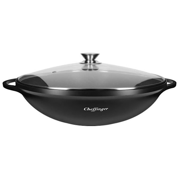 Wokpanna - Cheffinger - 40cm - Glaslock - Non-stick beläggning - Marmor effekt Svart