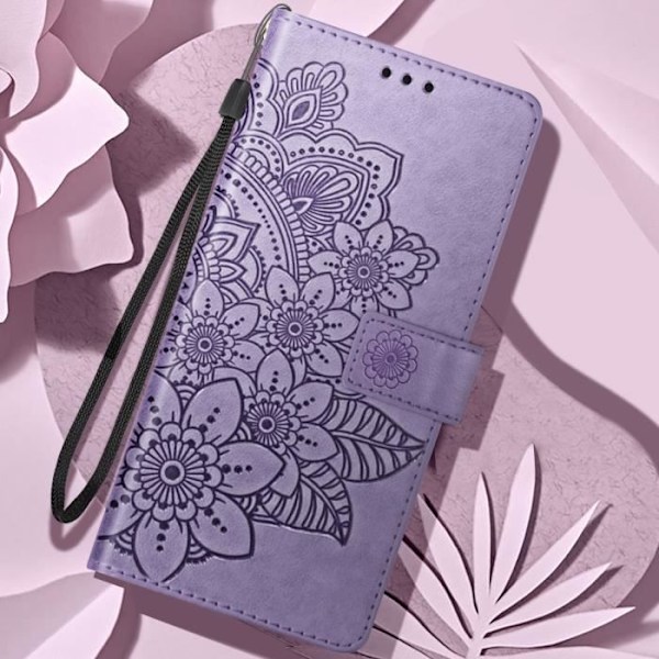 Mandala Flowers Case til Xiaomi Redmi A3 Wallet Support håndledsrem Lilla Lila