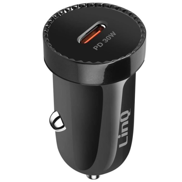 Ladested bil - LinQ - USB C - 30W Power Delivery - Kompakt design - Ultra-hurtig opladning Svart