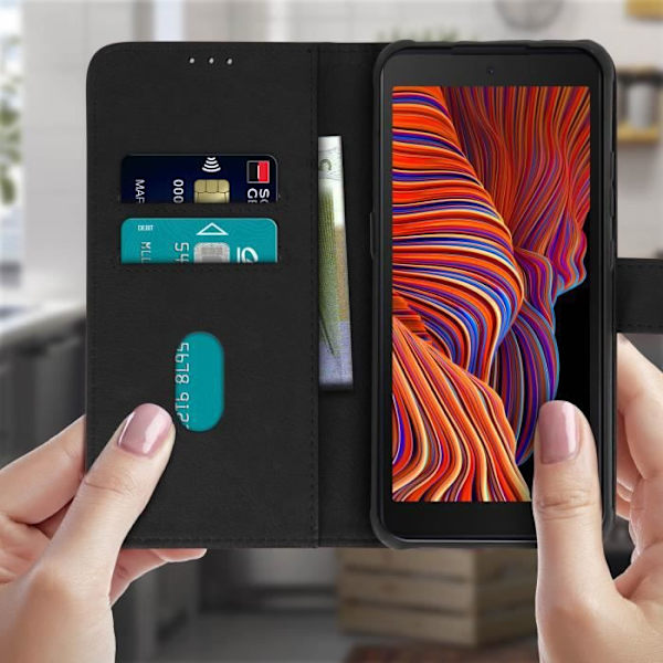 Étui AVIZAR för Samsung Galaxy Xcover 5 - Skydd, kortficka, stödfunktion - Svart Svart
