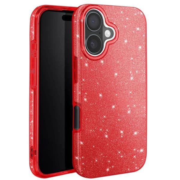 Glittrande Skal för iPhone 16 Plus Stötsäkert Röd Röd