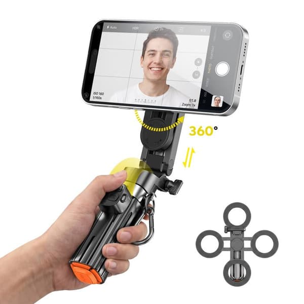 Selfie Perche MagSafe til Smartphone med Auto-Pop Stativ og Sort Greb