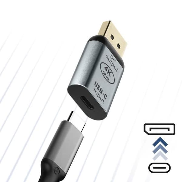 Videoadapter - Kompakt Design - USB-C hona till DisplayPort hane - 4K 60Hz - Aluminium Grå