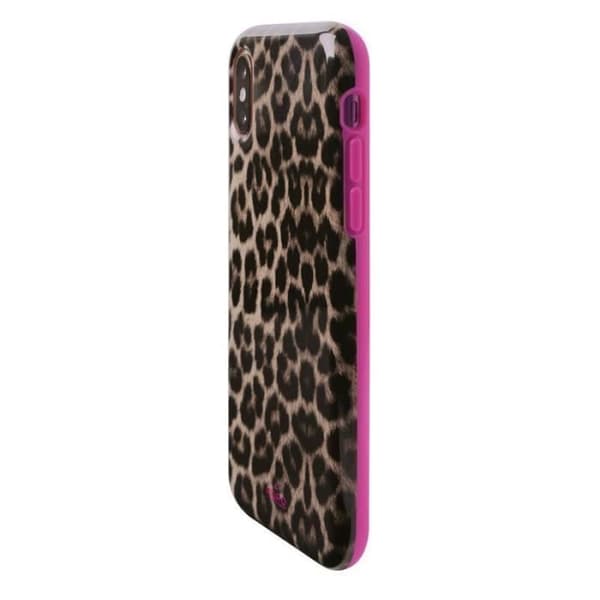 Coque - Puro Glam - Leopard - Blød - TPU - Kompatibel med iPhone Xs/X sort, lyserød