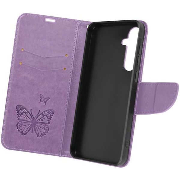 Taske til Samsung A35 5G - AVIZAR - Sommerfuglepung - Lilla - Halvstiv - Blank Lila