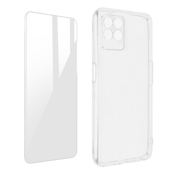 Realme 8i etui Blødt silikone hærdet glasfilm 9H Transparent Vit