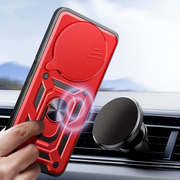 Fodral för Xiaomi Redmi 14C Ring Support Sliding Camera Cover Röd Röd