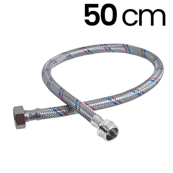 Flexibel flätad slang - AVIZAR - 50 cm F1/2-M1/2 - Flätad metall - Grå Grå
