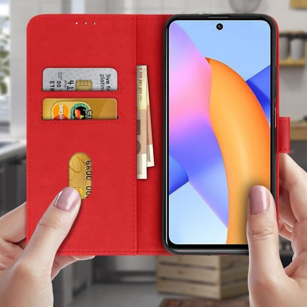 Honor 10X Lite skyddsfodral med korthållare Stativ Funktion Röd Röd