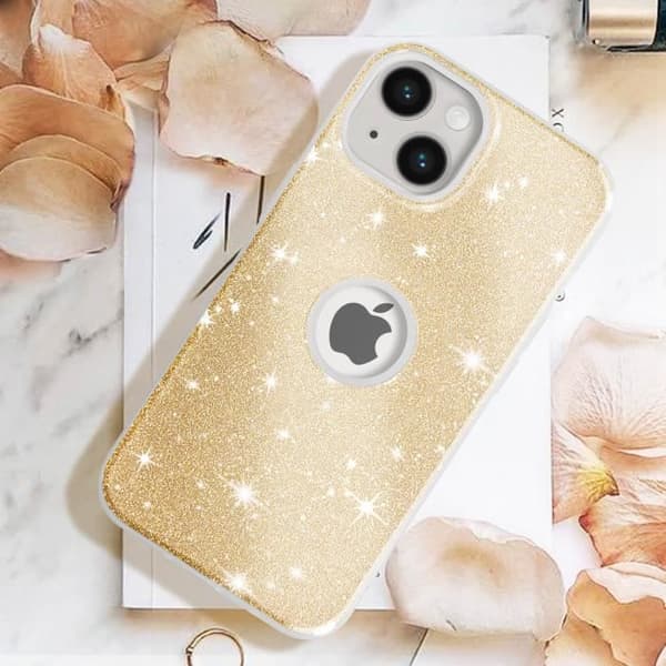 Coque - AVIZAR - iPhone 14 - Pailleté - Halvhård silikon - Stötsäker gyllene