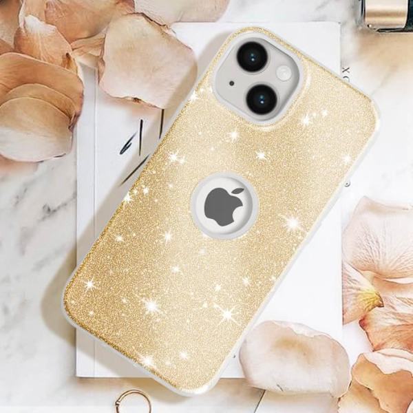 Suojakuori iPhone 14:lle Sequin Glitter Silicone Puolijäykkä Gold
