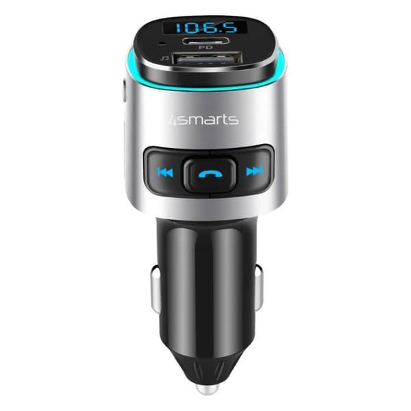 Bluetooth FM-sender med USB-biloplader og USB-C PD 18W 4smarts Sort Svart