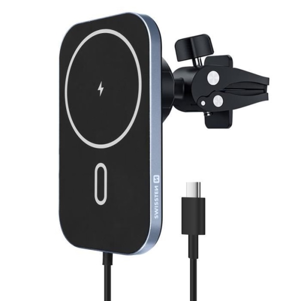Stöd Bil - Swissten - MagSafe - Snabbladdning 15W - Luftventil - 360° Rotation Svart