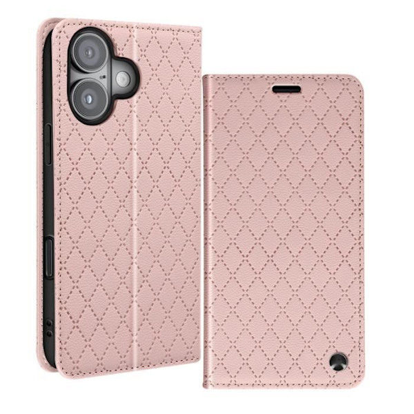 Foliofodral för iPhone 16 Plus Diamantkorthållare Videostöd Rosa Rosa