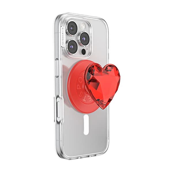 Support til smartphone PopGrip Premium MagSafe stativ og selfie-effekt krystal PopSockets rød Röd