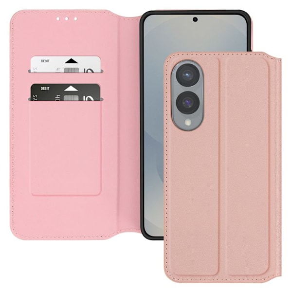 Etui til Samsung S25 Edge Klap med Kortholder og Videostøtte Rosé Champagne Rosa