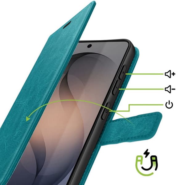 Pungetui til Galaxy S26 med håndledsrem og standfunktion Mayaxess Turkis Blå