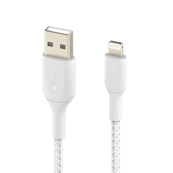 USB til Lightning kabel MFi 18W Nylon flettet 15cm Charge Synchro Belkin hvid