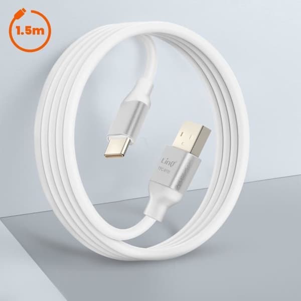 USB-USB C -kaapeli Pikalataus 3A Synkronointi Pituus 1,5 m LinQ Silver Grå