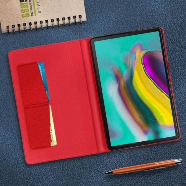 Samsung Galaxy Tab S5e Fodral Kortförvaring Smal Stativ Funktion Röd