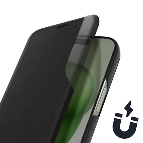 Foliofodral - AVIZAR - iPhone 15 Plus - Hel skydd - Lucka med fönster - Video stöd Svart