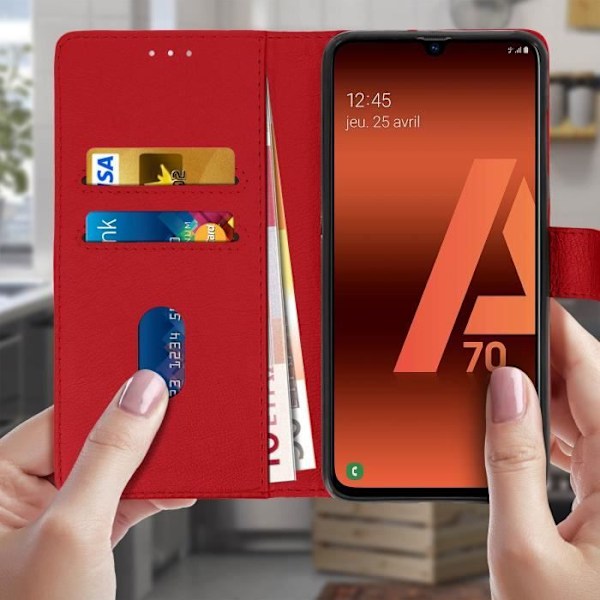 Hus för Samsung Galaxy A70 - AVIZAR - Röd Plånboksfodral - Silikongel - Video Stöd - Magnetisk Röd