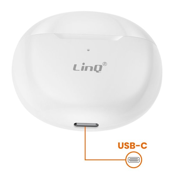 Trådlösa hörlurar med mikrofon, touchkontroll, 200mAh laddningsfodral, LinQ Vit