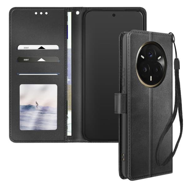 Étui Clapet - Realme - 14 Pro Plus - Sort - Syntetisk læder - Videostøtte Svart