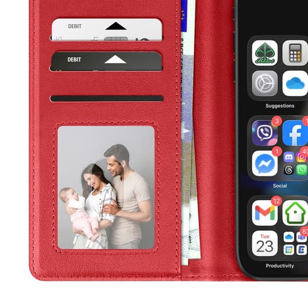 Pung Etui - AVIZAR - iPhone 17 Pro Max - Premium Læder - Rød - Ståfunktion Röd