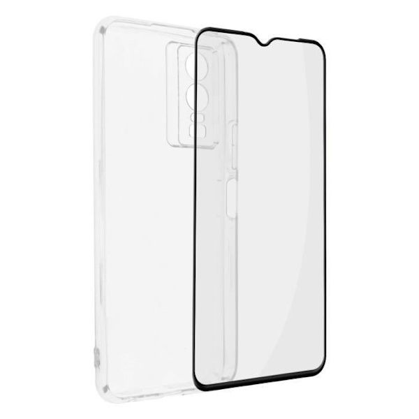 Vivo Y76 5G etui Blødt silikone 9H hærdet glasfilm sort - AVIZAR - Beskyttelsespakke Svart