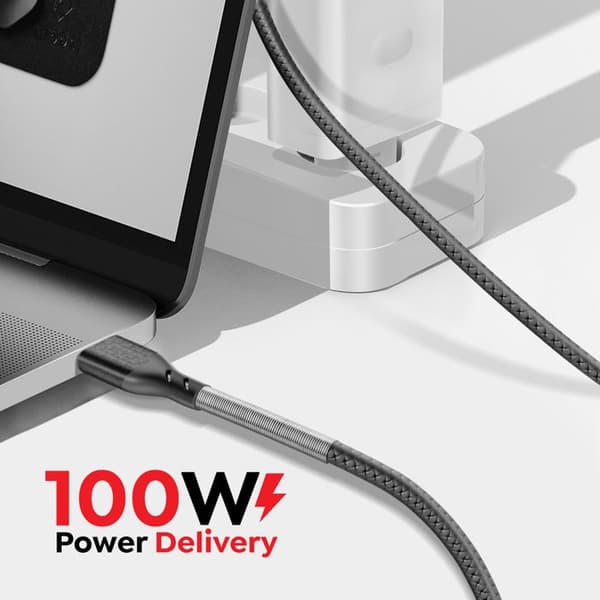 USB-C til USB-C 100W Power Delivery 3.0 Flettet Kul 1m Forcell Sort