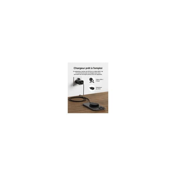 Trådløs oplader - BELKIN - Magsafe Qi2 Pad - 15W - Magnetisk justering - Foldbart stativ