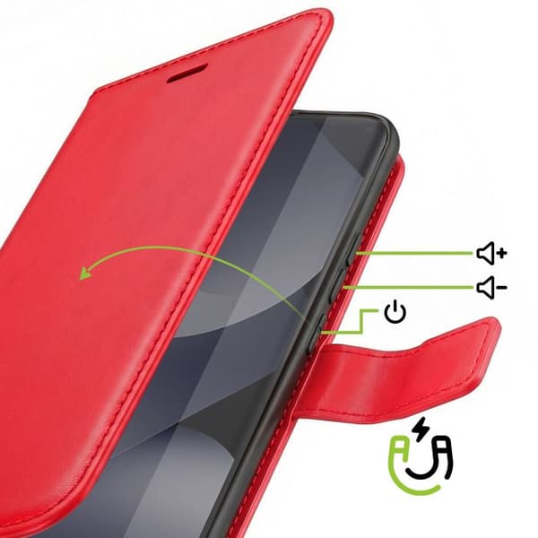 Plånboksfodral för Redmi Note 15 5G / 4G med handledsrem och ställfunktion Mayaxess Röd Röd