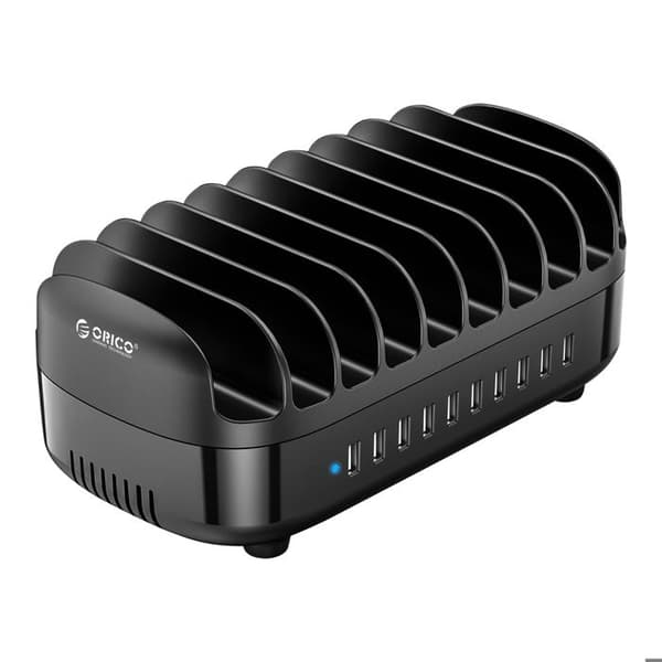 Ladestation 120W 10 USB-porte Stillevif EU-kabel Sort