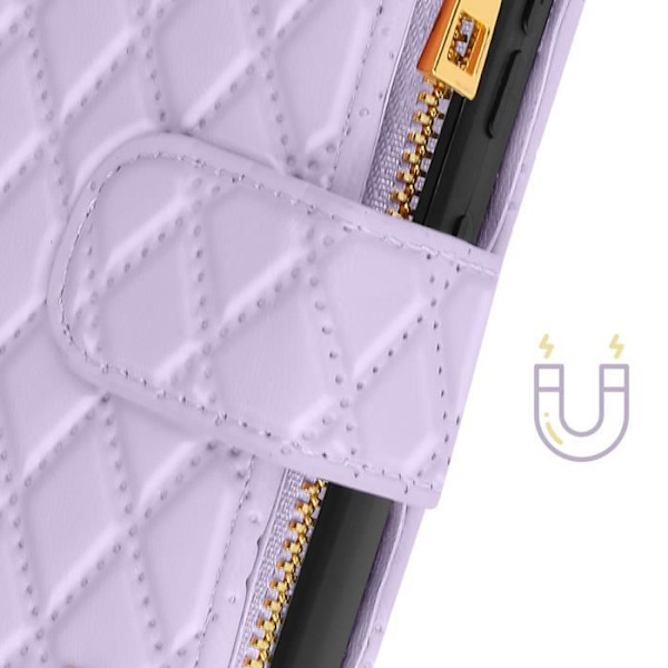 Taske til Samsung Galaxy S24 Pung Håndledsrem Quiltet Design Lavendel Lila