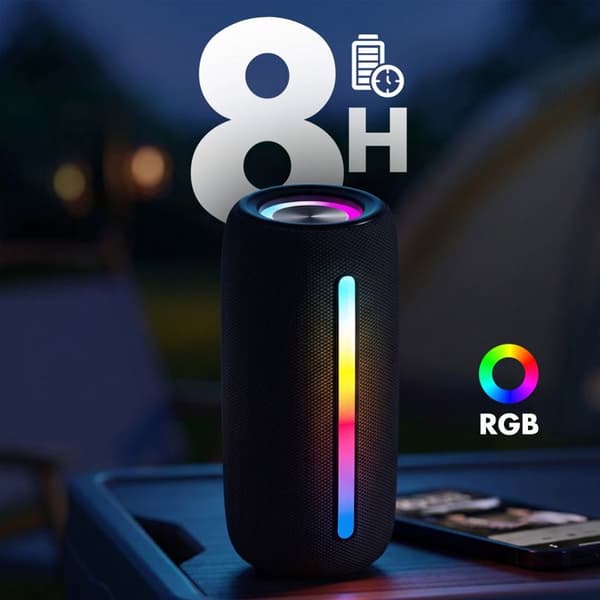 Trådlös högtalare - AKASHI - Bluetooth 5.3 - Extra bas - Flerfärgad LED - Batteritid 8 h Svart