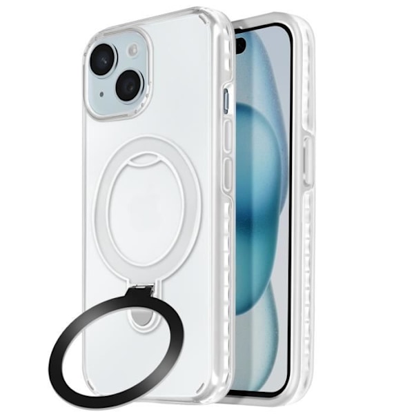 MagSafe-kuori iPhone 15:lle iskunkestävä taitettavalla tukijalla, valkoinen Vit
