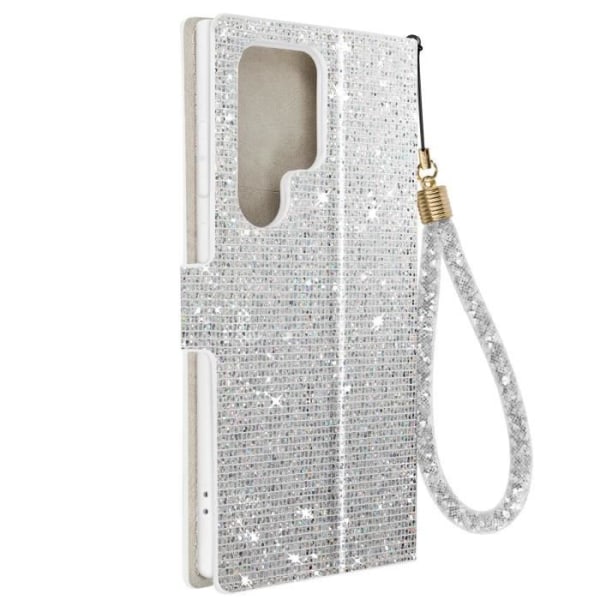 Taske til Samsung S23 Ultra - AVIZAR - Glitter Disco - Wallet Video Support Grå