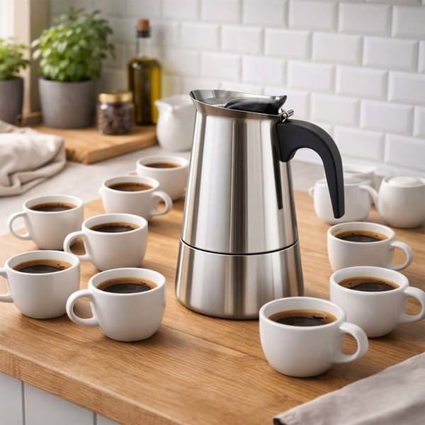 Cafeteria i rustfrit stål 9 kopper kompatibel med induktion til Moka-kaffe Cheffinger sølv Grå