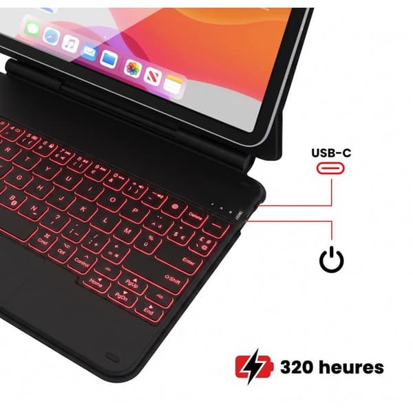 AZERTY Tastatur Etui til 10" Tablet med USB-C stik og Indbygget Støtte Sort