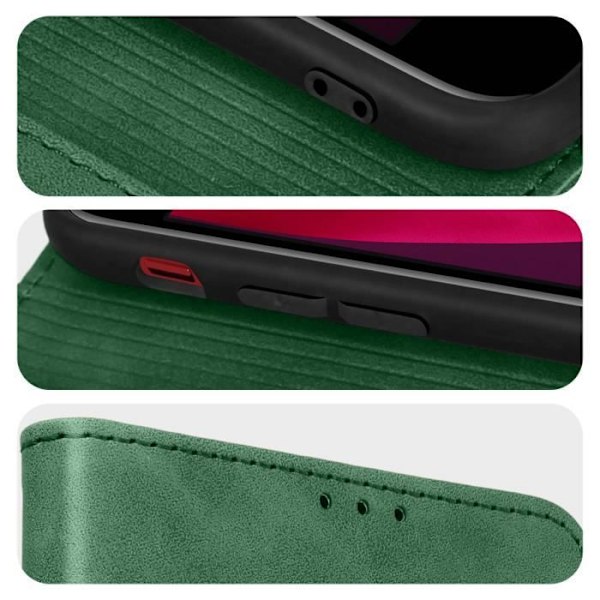 iPhone SE 2020, 8 ja 7 Case Suede Effect Wallet Video Support Forcell vihreä grön