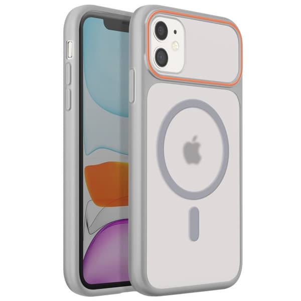 MagSafe-cover til iPhone 11, røgfarvet bagside med forstærket grå silikoneramme Grå