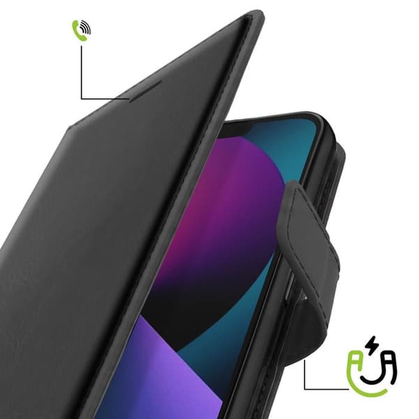 Plånboksfodral för iPhone 13 med handledsrem och videostöd Mayaxess Svart Svart