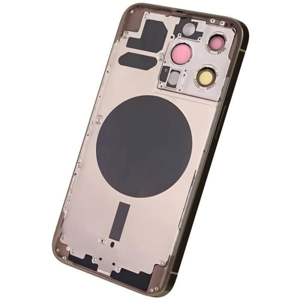 iPhone 13 Pro-chassis med guld-udskiftningsglas bagpå Gul