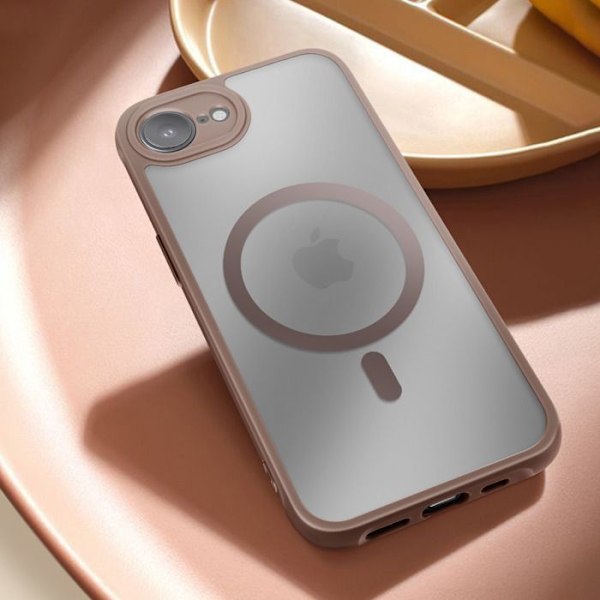 Coque MagSafe för iPhone 16e Matt Frostad Baksida Kontur Brun kastanj