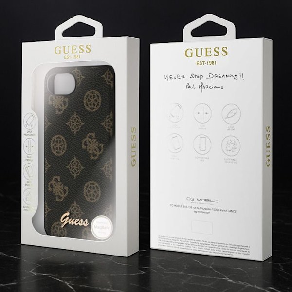 MagSafe-cover til iPhone 17. serie Peony Script Logo Stødabsorberende Guess Sort Svart