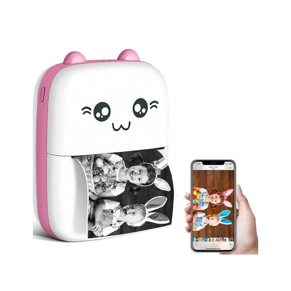 Termisk skrivare - AVIZAR - Modell Cat - Bluetooth - 200dpi - Bärbar Vit/Rosa
